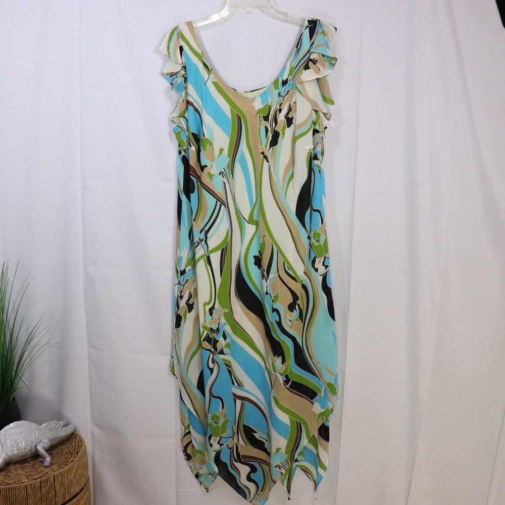 Dress-U-II Sharon Abstract Midi‎ Dress 20 Multicolor Womens Ruffle Hem